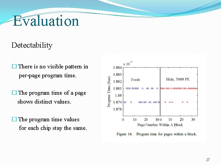 Evaluation Detectability � There is no visible pattern in per-page program time. � The