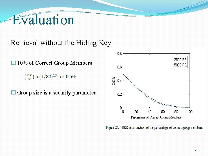 Evaluation Retrieval without the Hiding Key � 10% of Correct Group Members � Group