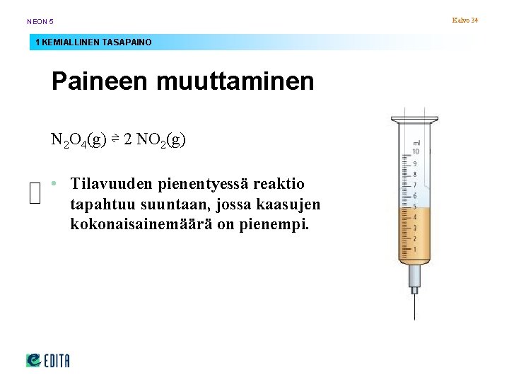 NEON 5 1 KEMIALLINEN TASAPAINO Paineen muuttaminen N 2 O 4(g) ⇌ 2 NO NEON 5 1 KEMIALLINEN TASAPAINO Paineen muuttaminen N 2 O 4(g) ⇌ 2 NO