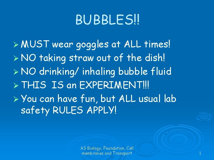 BUBBLES!! Ø MUST wear goggles at ALL times! Ø NO taking straw out of