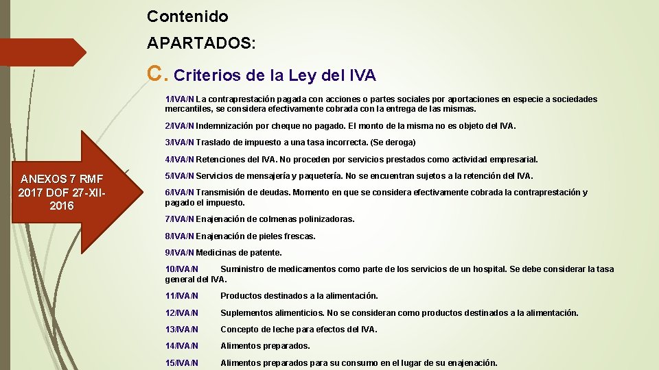 Contenido APARTADOS: C. Criterios de la Ley del IVA 1/IVA/N La contraprestación pagada con