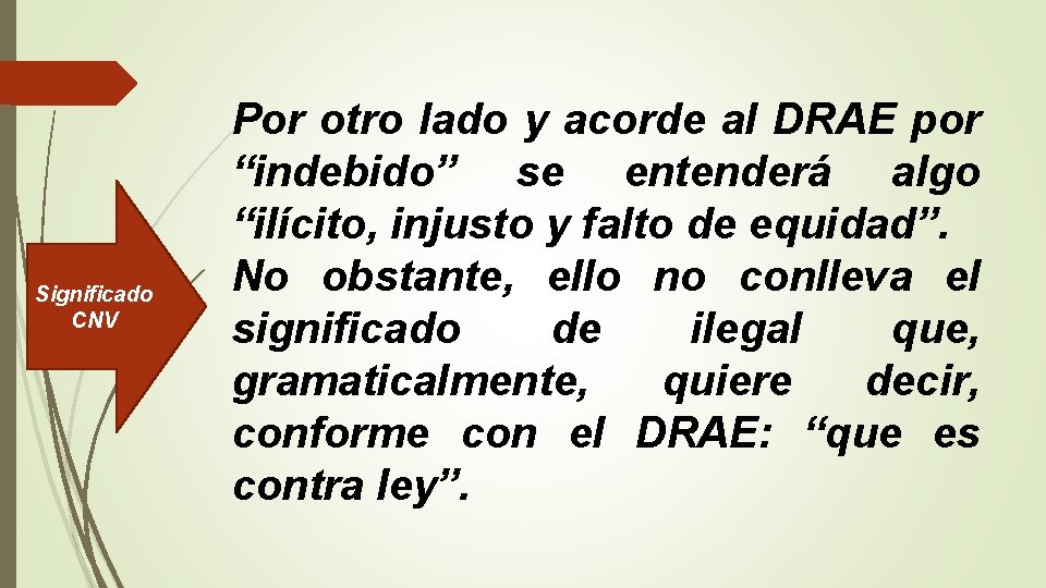 Significado CNV Por otro lado y acorde al DRAE por “indebido” se entenderá algo