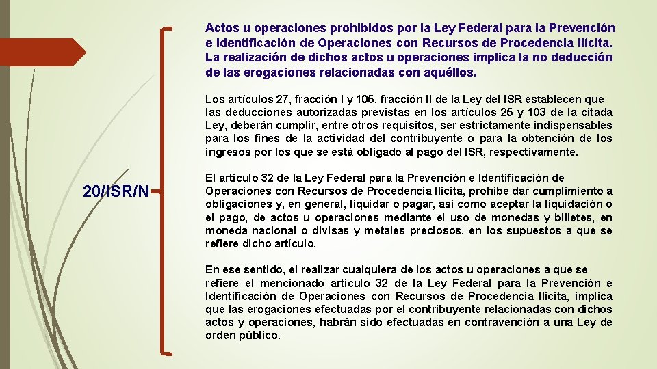 Actos u operaciones prohibidos por la Ley Federal para la Prevención e Identificación de