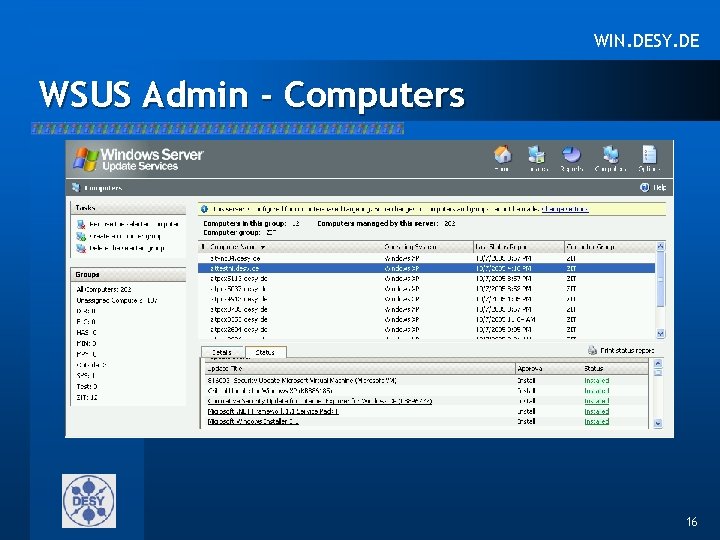 WIN. DESY. DE WSUS Admin - Computers 16 