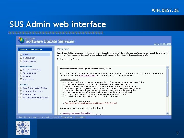 WIN. DESY. DE SUS Admin web interface 5 