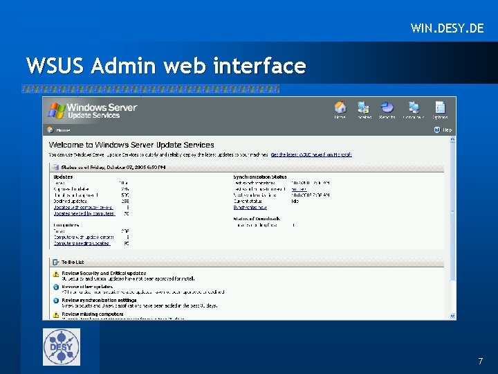 WIN. DESY. DE WSUS Admin web interface 7 