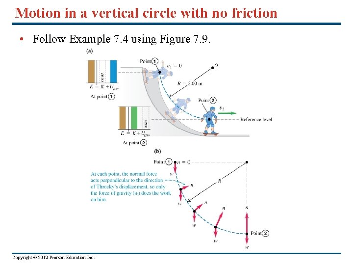 Motion in a vertical circle with no friction • Follow Example 7. 4 using