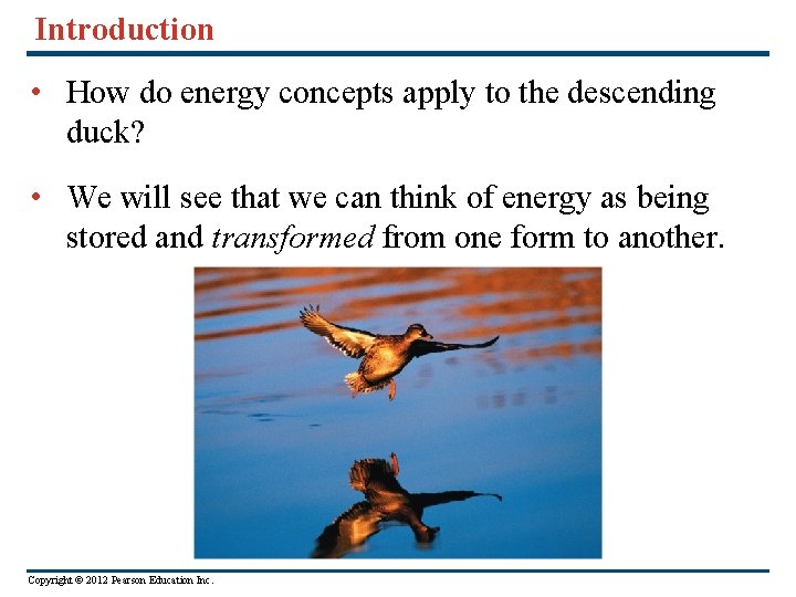Introduction • How do energy concepts apply to the descending duck? • We will