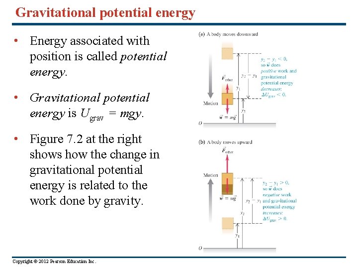 Gravitational potential energy • Energy associated with position is called potential energy. • Gravitational