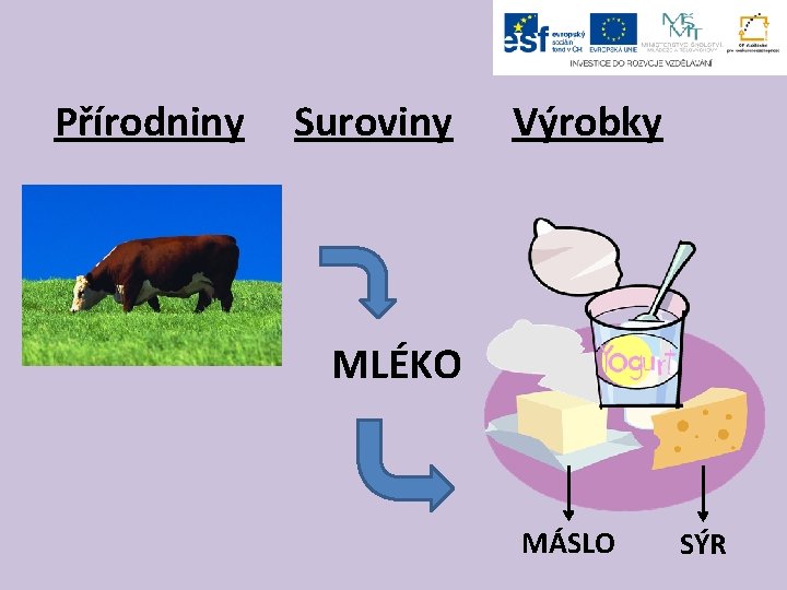 Přírodniny Suroviny Výrobky MLÉKO MÁSLO SÝR 