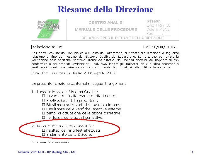 Riesame della Direzione Antonino VITULLO – 10° Meeting AIA – LSL 7 