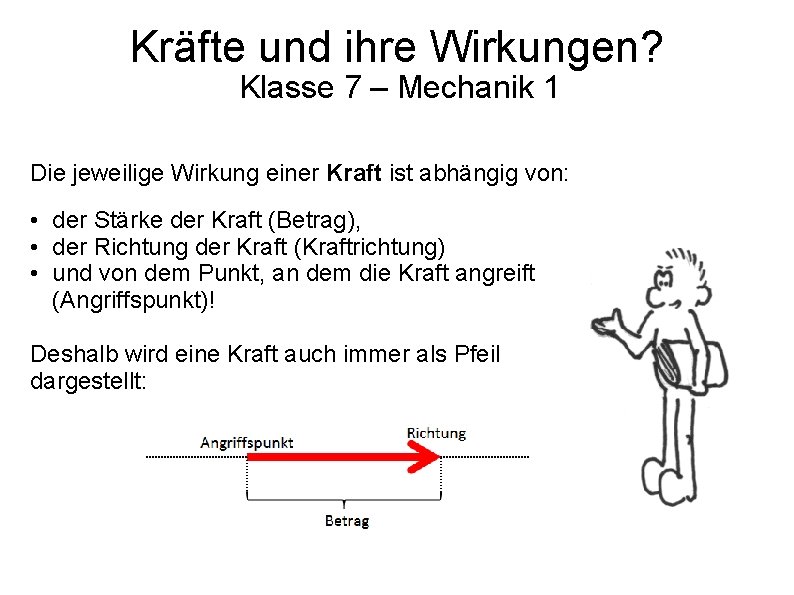 Kräfte und ihre Wirkungen? Klasse 7 – Mechanik 1 Die jeweilige Wirkung einer Kraft