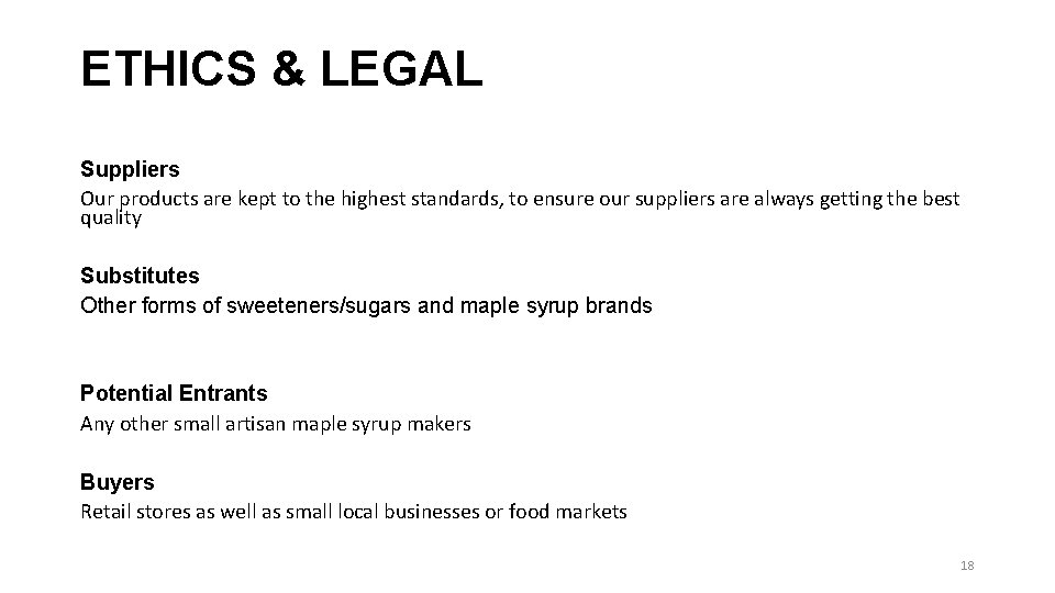 ETHICS & LEGAL Suppliers Our products are kept to the highest standards, to ensure ETHICS & LEGAL Suppliers Our products are kept to the highest standards, to ensure