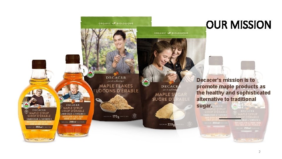 OUR MISSION Decacer’s mission is to promote maple products as the healthy and sophisticated OUR MISSION Decacer’s mission is to promote maple products as the healthy and sophisticated