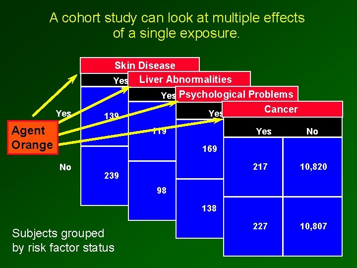 A cohort study can look at multiple effects of a single exposure. Yes Skin