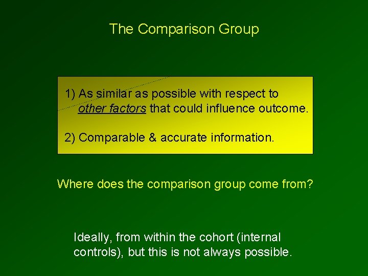 The Comparison Group 1) As similar as possible with respect to other factors that