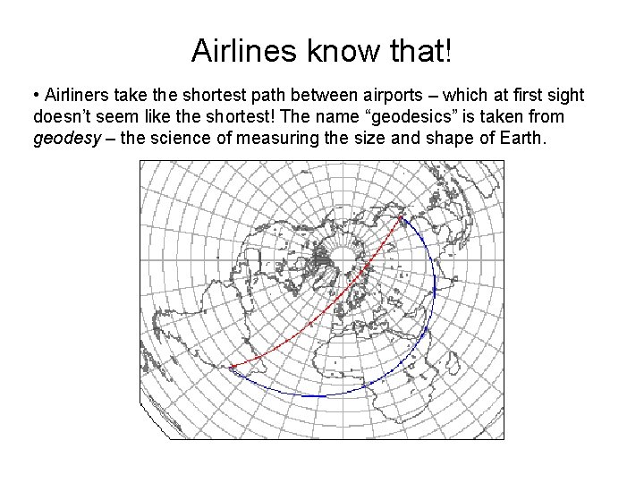 Airlines know that! • Airliners take the shortest path between airports – which at Airlines know that! • Airliners take the shortest path between airports – which at