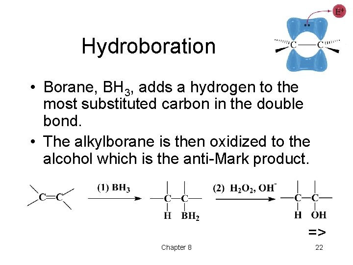 Hydroboration • Borane, BH 3, adds a hydrogen to the most substituted carbon in