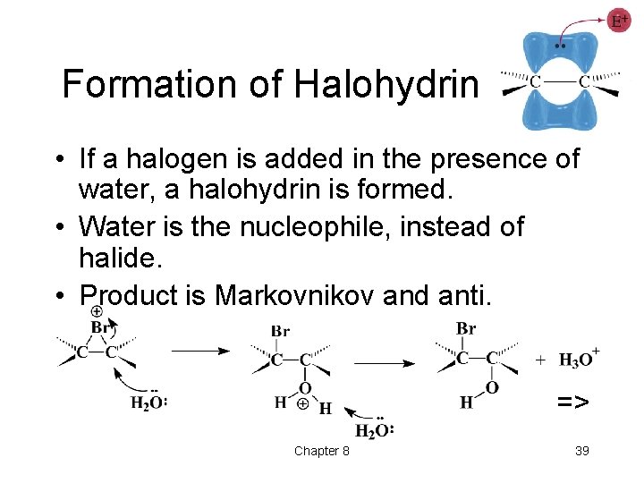 Formation of Halohydrin • If a halogen is added in the presence of water,