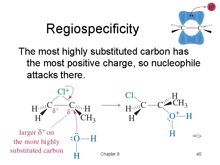 Regiospecificity The most highly substituted carbon has the most positive charge, so nucleophile attacks