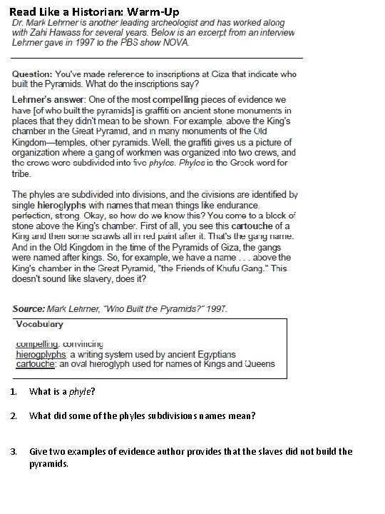 Read Like a Historian: Warm-Up 1. What is a phyle? 2. What did some