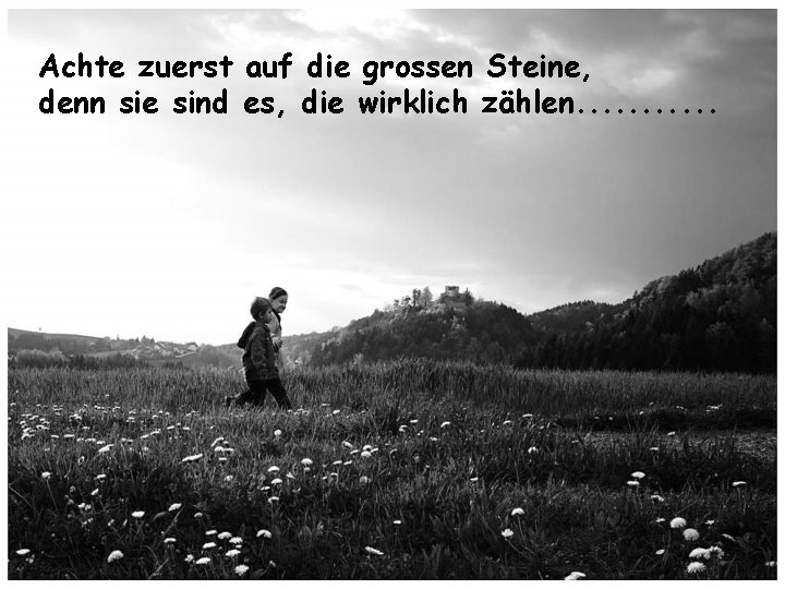 Achte zuerst auf die grossen Steine, denn sie sind es, die wirklich zählen. .
