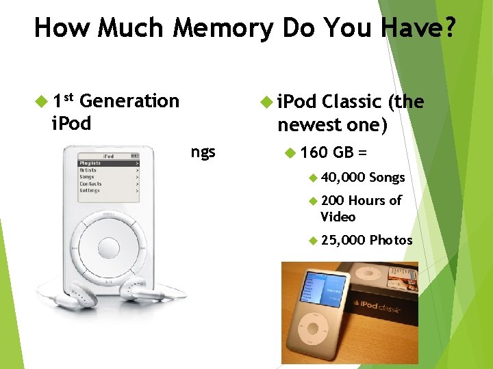 How Much Memory Do You Have? 1 st Generation i. Pod 5 GB =