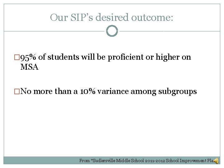 Our SIP’s desired outcome: � 95% of students will be proficient or higher on