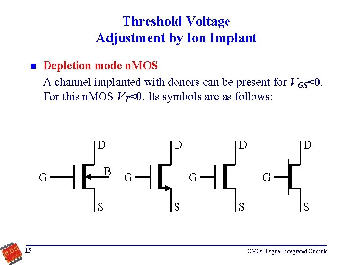 Threshold Voltage Adjustment by Ion Implant n Depletion mode n. MOS A channel implanted