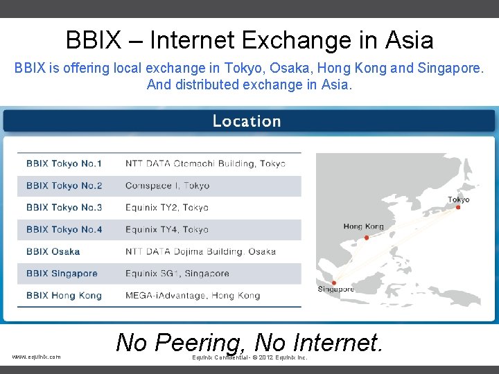 BBIX – Internet Exchange in Asia BBIX is offering local exchange in Tokyo, Osaka,