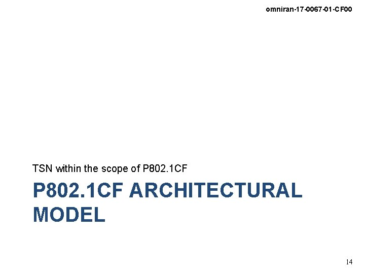 omniran-17 -0067 -01 -CF 00 TSN within the scope of P 802. 1 CF