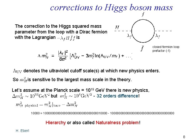 corrections to Higgs boson mass The correction to the Higgs squared mass parameter from