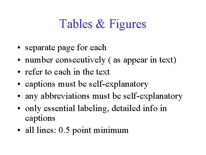 Tables & Figures • • • separate page for each number consecutively ( as