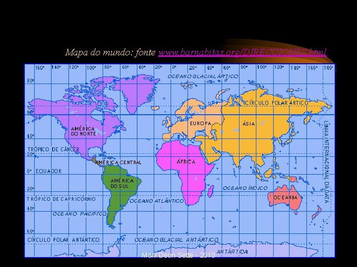 Mapa do mundo: fonte www. barnabitas. org/DIRECCIONES. html Marli Deon Sette - 2013 