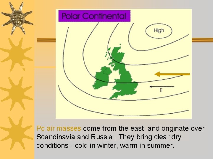Pc air masses come from the east and originate over Scandinavia and Russia. They