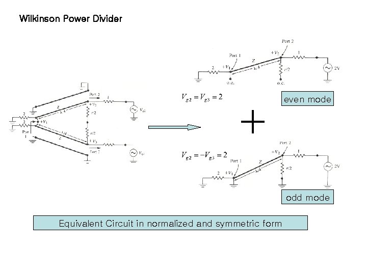 Wilkinson Power Divider even mode odd mode Equivalent Circuit in normalized and symmetric form