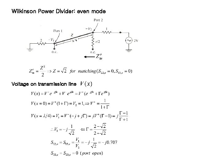 Wilkinson Power Divider: even mode Voltage on transmission line 