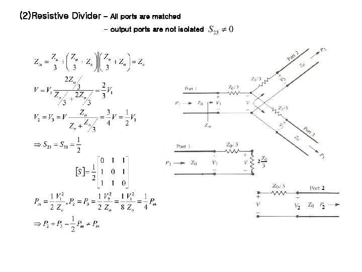 (2)Resistive Divider – All ports are matched - output ports are not isolated 