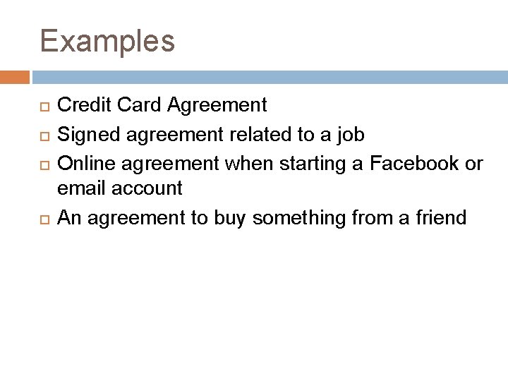 Examples Credit Card Agreement Signed agreement related to a job Online agreement when starting
