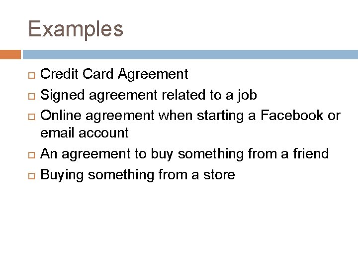 Examples Credit Card Agreement Signed agreement related to a job Online agreement when starting