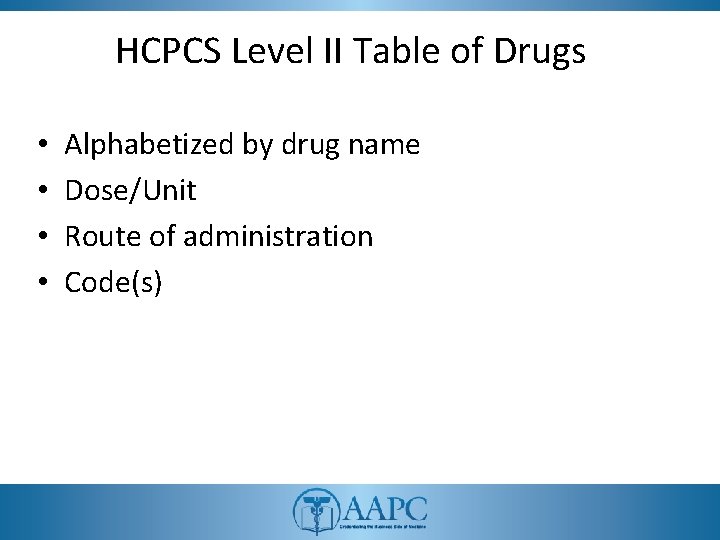 HCPCS Level II Table of Drugs • • Alphabetized by drug name Dose/Unit Route