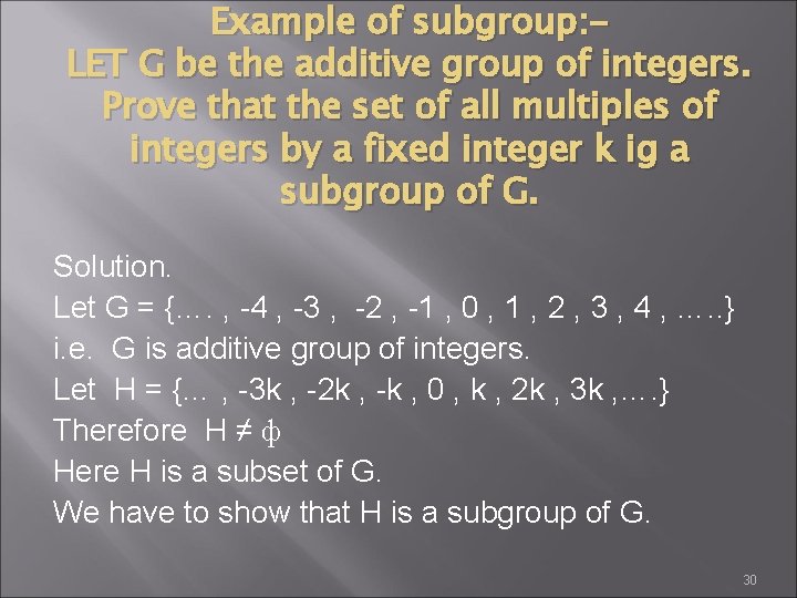 Example of subgroup: LET G be the additive group of integers. Prove that the