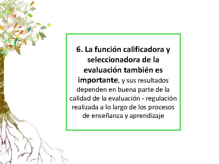 6. La función calificadora y seleccionadora de la evaluación también es importante, y sus