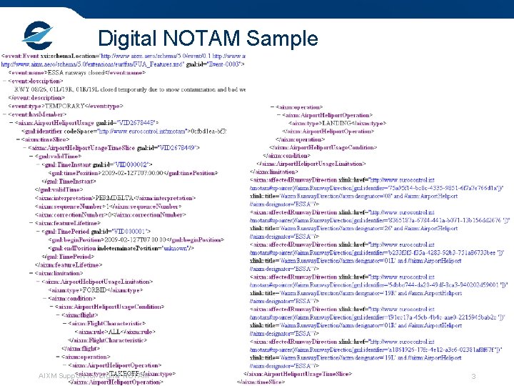Digital NOTAM Sample AIXM Support for Digital NOTAM 3 Digital NOTAM Sample AIXM Support for Digital NOTAM 3
