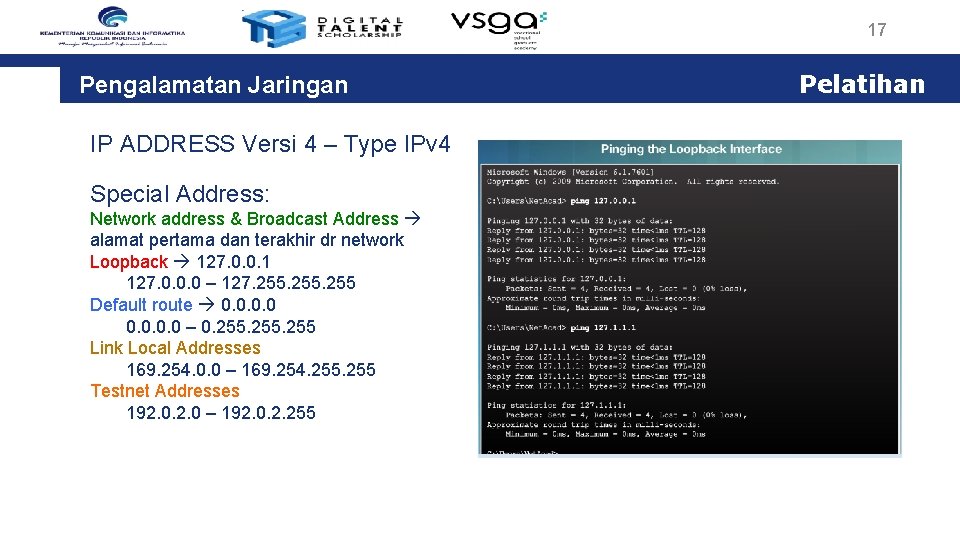 17 Pengalamatan Jaringan IP ADDRESS Versi 4 – Type IPv 4 Special Address: Network