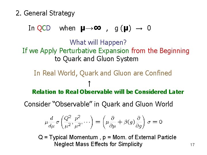 2. General Strategy In QCD when μ→∞　, g (μ)　→　0 What will Happen? If we