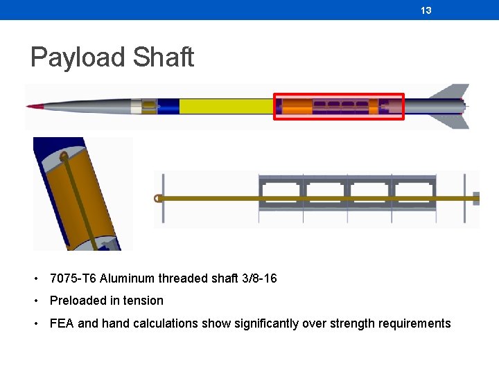 13 Payload Shaft • 7075 -T 6 Aluminum threaded shaft 3/8 -16 • Preloaded 13 Payload Shaft • 7075 -T 6 Aluminum threaded shaft 3/8 -16 • Preloaded