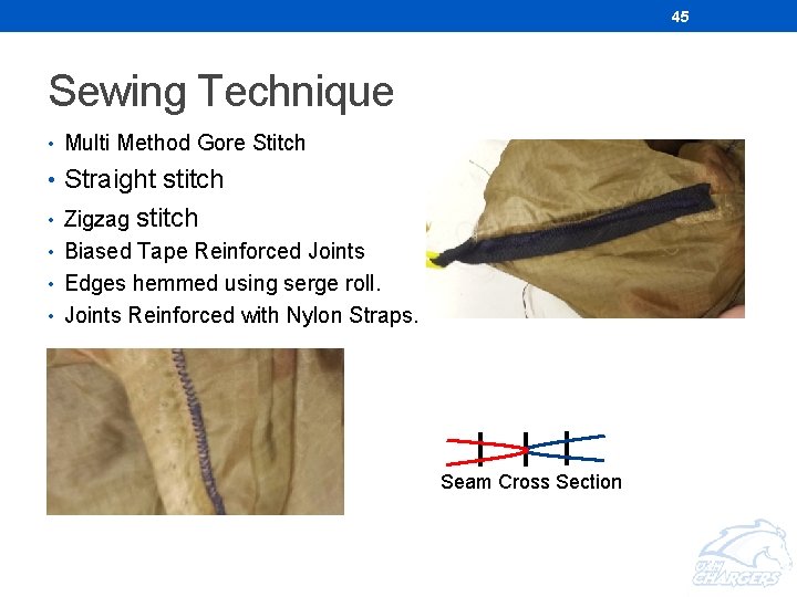 45 Sewing Technique • Multi Method Gore Stitch • Straight stitch • Zigzag stitch