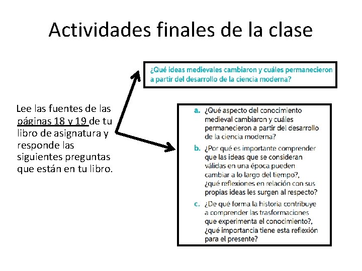 Actividades finales de la clase Lee las fuentes de las páginas 18 y 19