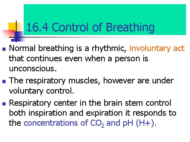 16. 4 Control of Breathing n n n Normal breathing is a rhythmic, involuntary